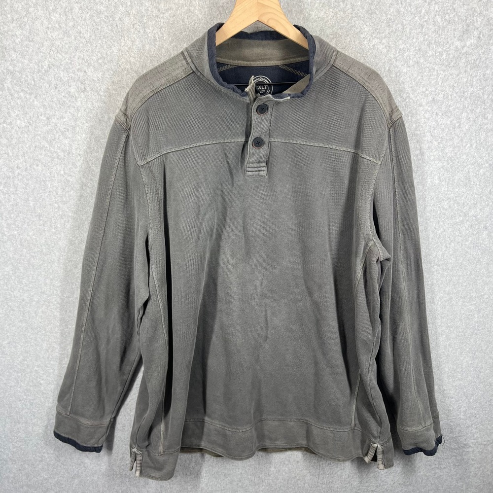 Carbon 2 Cobalt Henley Pullover Mens 2XLT Gray Cotton Long Sleeve Mock Neck EUC